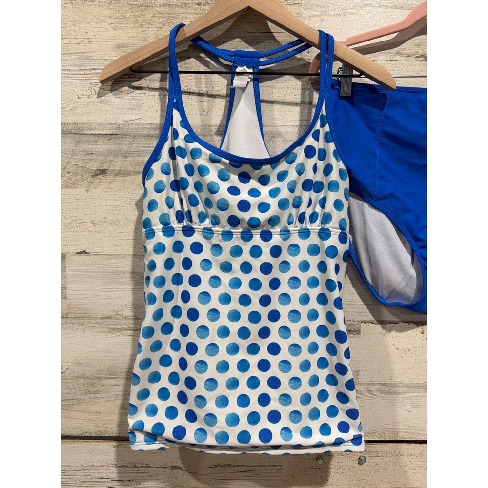 Lime Ricki Blue Polka Dot Tankini with Solid Royal Blue Bottoms - Picture 2 of 7